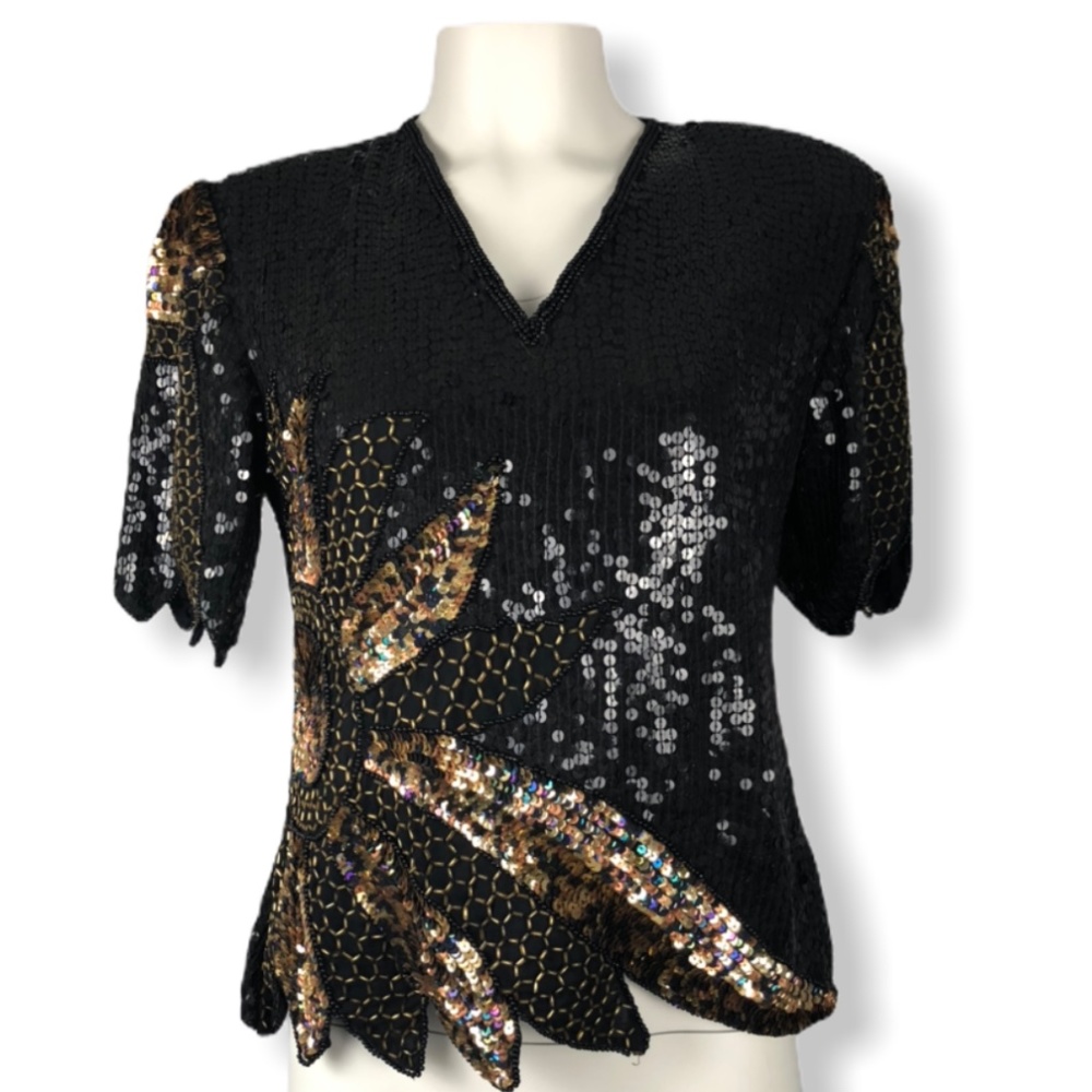 NWT Vintage Sequin Stenay Silk Top Medium